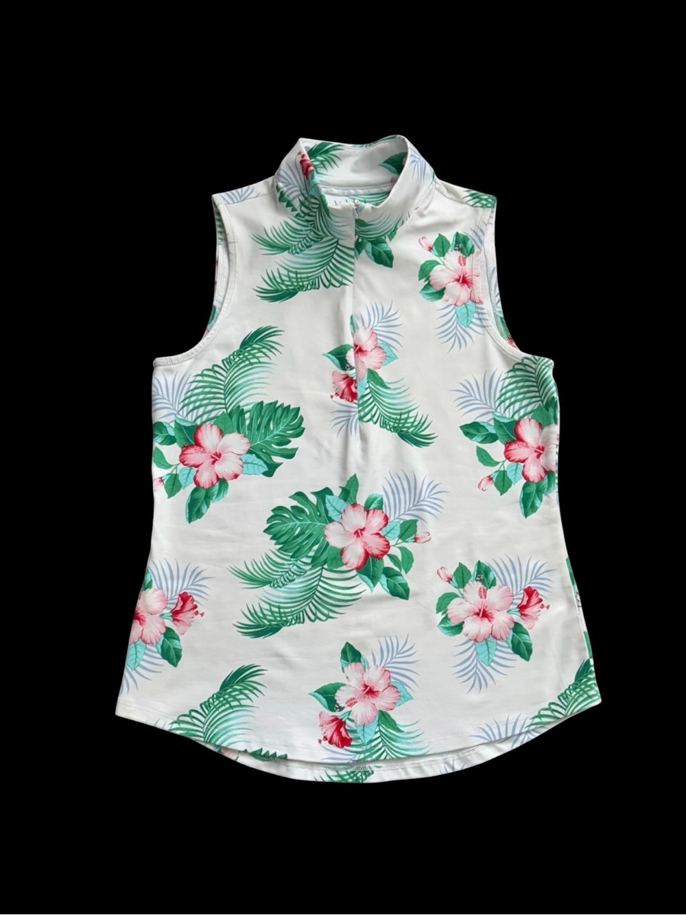 Tommy Bahama IslandZone XS Tropical Floral Sleeveless Golf Polo Top White Pink